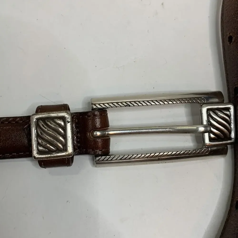 Brighton Women’s Brown Leather Silver Buckle Embellished Skinny Belt Sz 30